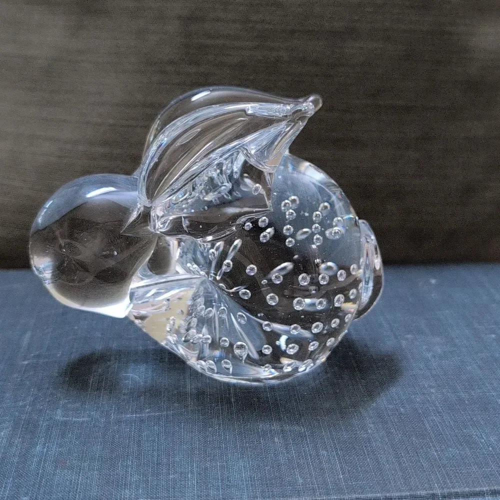 Art Glass Crystal Bunny Rabbit Figurine Paperweight With Controlled Bubbles